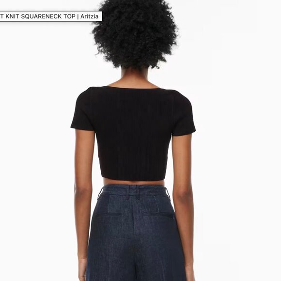 New Babaton Black Ribbed Women's Top Aritzia Cropped Sculpt Knit Medium Square - Picture 7 of 7